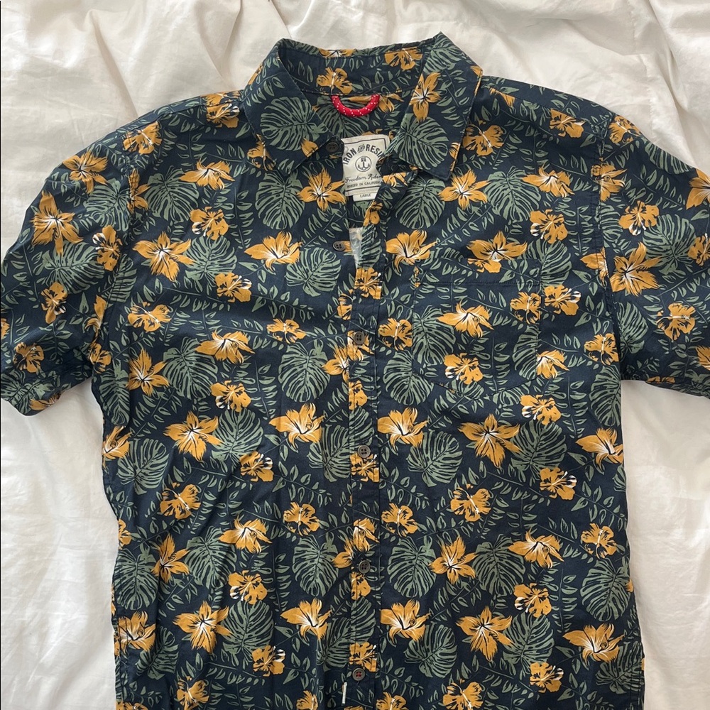 Iron & Resin Men's Floral Button Down Shirt - Black, Yellow, Green
